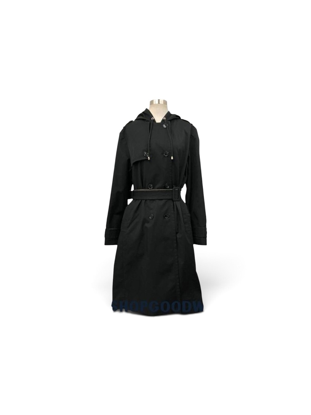 Kate Spade New York Black Hooded Belted Double Breasted Trench Coat